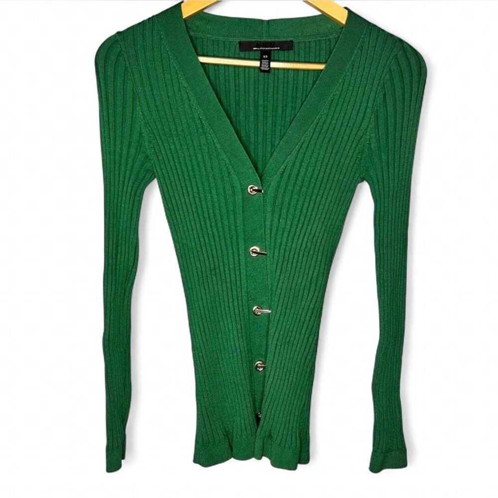 WHBM Green Ribbed V-Neck Button-Front Women’s Sweater